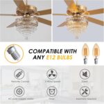 Crystal Ceiling Fan Fandelier with Lights - 52" Modern Outdoor Fans with Remote Control，Noiseless AC Motor, Retro/Farmhouse Lighting, Dining Room,Living Room (Gold - Image 5