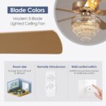 Crystal Ceiling Fan Fandelier with Lights - 52" Modern Outdoor Fans with Remote Control，Noiseless AC Motor, Retro/Farmhouse Lighting, Dining Room,Living Room (Gold - Image 7