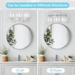 GOLSPARK 3 Light Bathroom Light Fixtures Over Mirror, Vanity Lighting Fixtures, Brushed Nickel Crystal Light Fixture, Crystal Wall Sconce E26 Base, Round Crystal Glass Shades(Exclude Bulb) - Image 5