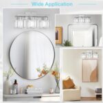 GOLSPARK 3 Light Bathroom Light Fixtures Over Mirror, Vanity Lighting Fixtures, Brushed Nickel Crystal Light Fixture, Crystal Wall Sconce E26 Base, Round Crystal Glass Shades(Exclude Bulb) - Image 6