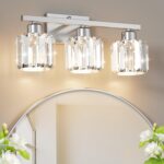 GOLSPARK 3 Light Bathroom Light Fixtures Over Mirror, Vanity Lighting Fixtures, Brushed Nickel Crystal Light Fixture, Crystal Wall Sconce E26 Base, Round Crystal Glass Shades(Exclude Bulb) - Image 8