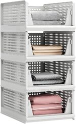 Proarea Stackable Plastic Storage Basket Closet Organizer Bin Foldable Clothes Organizer Storage Drawer Shelf Container for Living Room Bathroom Kitchen Office Laundry Room - Image 9