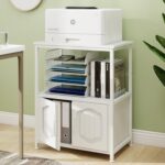 Natwind 3 Tier Printer Stand with File Cabinet, Vertical Filling Cabinet with Open Shelves, Decorative Wood Printer Shelf with Storage for Home Office, White - Image 4