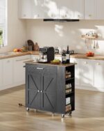 Kitchen Island Cart with Storage, Kitchen Cart with Charging Station, Kitchen Island on Wheels, Rolling Mobile Kitchen Island Table with Cabinet, 3 AC Outlets, Black and Walnut MZD04UBL - Image 3