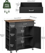 Kitchen Island Cart with Storage, Kitchen Cart with Charging Station, Kitchen Island on Wheels, Rolling Mobile Kitchen Island Table with Cabinet, 3 AC Outlets, Black and Walnut MZD04UBL - Image 4