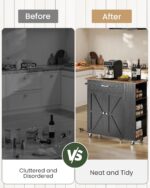 Kitchen Island Cart with Storage, Kitchen Cart with Charging Station, Kitchen Island on Wheels, Rolling Mobile Kitchen Island Table with Cabinet, 3 AC Outlets, Black and Walnut MZD04UBL - Image 8