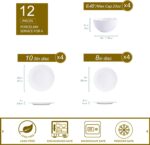 12 Pcs Porcelain Dinnerware Sets for 4, Ceramic Plates and Bowls Sets with Embossment, Oven, Dishwasher and Microwave Safe - Scratch Resistant Dish Set, QOMO-1996 - Image 3