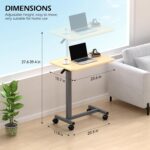 WOTURE Adjustable Overbed Table with Wheels, Bedside Rolling Table, Pneumatic Height Adjustment, Hospital Bed Table on Wheels, Standing Desk, Bedridden & Mobility Needs, Maple - Image 3