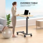 WOTURE Adjustable Overbed Table with Wheels, Bedside Rolling Table, Pneumatic Height Adjustment, Hospital Bed Table on Wheels, Standing Desk, Bedridden & Mobility Needs, Maple - Image 7