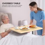 WOTURE Adjustable Overbed Table with Wheels, Bedside Rolling Table, Pneumatic Height Adjustment, Hospital Bed Table on Wheels, Standing Desk, Bedridden & Mobility Needs, Maple - Image 8