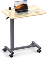 WOTURE Adjustable Overbed Table with Wheels, Bedside Rolling Table, Pneumatic Height Adjustment, Hospital Bed Table on Wheels, Standing Desk, Bedridden & Mobility Needs, Maple - Image 10