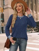 WIHOLL Long Sleeve Shirts for Women Lightweight Sweaters Fall Outfits 2025 Color Block Winter Clothing Dressy Casual Soft - Image 5