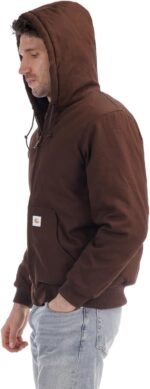 Men's Loose Fit Quilted Flannel Lined Workwear Waterproof Active Jacket Hooded Work Coat - Image 5