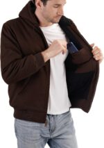 Men's Loose Fit Quilted Flannel Lined Workwear Waterproof Active Jacket Hooded Work Coat - Image 6