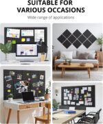 Large Cork Board, 12 Pack 12"X12"X0.4" Felt Bulletin Board Tiles with Self Adhesive for Wall Home Office Decor, Pin Cork Boards-Black - Image 8
