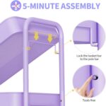 TOOLF 3-Tier Metal Rolling Cart with Wheels, Storage Utility Organizer Cart for Kitchen, Bathroom, Office, Baby Essentials & Makeup - Lockable Casters, Easy Assembly, Large Capacity, Purple - Image 4