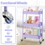 TOOLF 3-Tier Metal Rolling Cart with Wheels, Storage Utility Organizer Cart for Kitchen, Bathroom, Office, Baby Essentials & Makeup - Lockable Casters, Easy Assembly, Large Capacity, Purple - Image 6