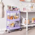 TOOLF 3-Tier Metal Rolling Cart with Wheels, Storage Utility Organizer Cart for Kitchen, Bathroom, Office, Baby Essentials & Makeup - Lockable Casters, Easy Assembly, Large Capacity, Purple - Image 7