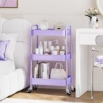 TOOLF 3-Tier Metal Rolling Cart with Wheels, Storage Utility Organizer Cart for Kitchen, Bathroom, Office, Baby Essentials & Makeup - Lockable Casters, Easy Assembly, Large Capacity, Purple - Image 8