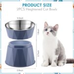 Lallisa Cat Feeder, 2 Pcs Elevated Stainless Steel Bowls with Adjustable Raised Stand, Non-Slip Pet Food and Water Bowl for Cats, Dogs, Hygienic Feeding Eating Pets (Blue, White) - Image 3