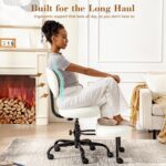 Ergonomic Cross Legged Office Chair with Wheels - Adjustable Height for Meditation, ADHD Desk & Yoga - Wide Criss Cross Design with Lumbar Support, Kneeling Chair - White - Image 6