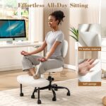 Ergonomic Cross Legged Office Chair with Wheels - Adjustable Height for Meditation, ADHD Desk & Yoga - Wide Criss Cross Design with Lumbar Support, Kneeling Chair - White - Image 7