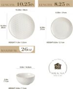 MALACASA 12 Pieces Dinnerware Sets, Modern Relief Design Plates and Bowls Sets, White Dish Set for 4, Kitchen Ceramic Dinner Plates Dishware Set, Microwave and Dishwasher Safe, Series LYDIA - Image 3
