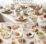 MALACASA 12 Pieces Dinnerware Sets, Modern Relief Design Plates and Bowls Sets, White Dish Set for 4, Kitchen Ceramic Dinner Plates Dishware Set, Microwave and Dishwasher Safe, Series LYDIA - Image 4