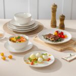 MALACASA 12 Pieces Dinnerware Sets, Modern Relief Design Plates and Bowls Sets, White Dish Set for 4, Kitchen Ceramic Dinner Plates Dishware Set, Microwave and Dishwasher Safe, Series LYDIA - Image 7