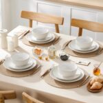 MALACASA 12 Pieces Dinnerware Sets, Modern Relief Design Plates and Bowls Sets, White Dish Set for 4, Kitchen Ceramic Dinner Plates Dishware Set, Microwave and Dishwasher Safe, Series LYDIA - Image 8
