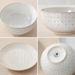 MALACASA 12 Pieces Dinnerware Sets, Modern Relief Design Plates and Bowls Sets, White Dish Set for 4, Kitchen Ceramic Dinner Plates Dishware Set, Microwave and Dishwasher Safe, Series LYDIA - Image 9