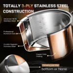 Whole Tri-ply 18/10 Stainless Steel Pot and Pan Set (10 Piece), Copper Pots and Pans Set with Stainless Steel Lid, Induction Cookware Set, Include Stock Pot, Saucepan, Frying Pan - Copper - Image 3
