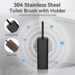DOWRY Toilet Bowl Brush and Holder for Bathroom Storage Organization Deep Cleaning Covered Brush Cleaner Black Toilet Brush with 2 Brush Holders,Black Square - Image 3
