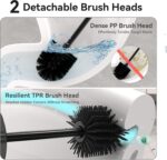 DOWRY Toilet Bowl Brush and Holder for Bathroom Storage Organization Deep Cleaning Covered Brush Cleaner Black Toilet Brush with 2 Brush Holders,Black Square - Image 5