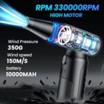 Electric Compressed Air Duster 330000 RPM - Cordless Rechargeable Air Blower for PC/Computer Cleaning, Keyboard, Electronics, Car & Home Dusting, Replaces Air Cans (Powered Turbo Fan Duster) - Image 3