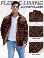 Gihuo Men's Long Sleeve Sherpa Lined Shirts Outdoor Warm Flannel Plaid Jacket Button Down Fleece Coats - Image 7