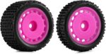 INJORA Pre-Mounted Pin Buggy Tires & Wheels for 1/24 Losi Micro-B, 4pcs(Magenta) - Image 4