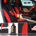 BBTO 43 Pcs Bling Car Accessories Set for Women Front Seats and Rear Bench Polyester Car Seat Protectors Wheel Cover Seat Floor Mats Full Crystal Automotive Interior Decor(Red and Black) - Image 5