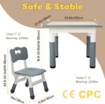 FUNLIO Kids Table and 2 Chairs Set, Height Adjustable Toddler Table and Chair Set for Ages 3-8, Easy to Wipe Arts & Crafts Table, for Classrooms/Daycares/Homes, CPC & CE Approved (3pcs Set) - Gray - Image 7