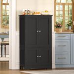 TEENFON Storage Cabinet with 4 Doors, Kitchen Cabinet with 6 Door Shelves, Kitchen Pantry for Living Room, Dining Room, Bathroom, Black - Image 3