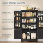 TEENFON Storage Cabinet with 4 Doors, Kitchen Cabinet with 6 Door Shelves, Kitchen Pantry for Living Room, Dining Room, Bathroom, Black - Image 5
