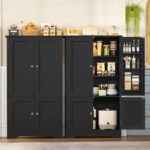 TEENFON Storage Cabinet with 4 Doors, Kitchen Cabinet with 6 Door Shelves, Kitchen Pantry for Living Room, Dining Room, Bathroom, Black - Image 6