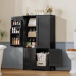 TEENFON Storage Cabinet with 4 Doors, Kitchen Cabinet with 6 Door Shelves, Kitchen Pantry for Living Room, Dining Room, Bathroom, Black - Image 9