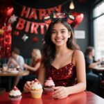 Red Black Sequin Birthday Ear Headband - Cupcake Detail Hair Accessory for Birthday Bash, Theme Park & Celebration Events - Image 3