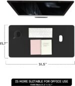 YSAGi Non-Slip Leather Desk Pad, Waterproof Laptop Computer Desk Keyboard Mat, Table Protector Blotter Mat, Large Mouse Pad for Office/Work/Home/Decor(Black, 31.5" x 15.7") - Image 3