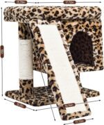 SYANDLVY Small Leopard Print Cat Tree with Perch for Indoor Cats, Cat Tower with Scratching Post, Modern Activity House for Large Cats, Condo with Board, Kittens Cave - Image 4