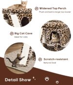 SYANDLVY Small Leopard Print Cat Tree with Perch for Indoor Cats, Cat Tower with Scratching Post, Modern Activity House for Large Cats, Condo with Board, Kittens Cave - Image 5