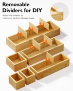 Desk Drawer Organizer Tray Set of 6 – Bamboo Office Storage Boxes with 12 Compartments for Office Supplies, Cosmetics, Jewelry and More - Image 4