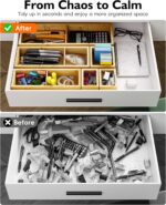 Desk Drawer Organizer Tray Set of 6 – Bamboo Office Storage Boxes with 12 Compartments for Office Supplies, Cosmetics, Jewelry and More - Image 5