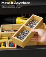 Desk Drawer Organizer Tray Set of 6 – Bamboo Office Storage Boxes with 12 Compartments for Office Supplies, Cosmetics, Jewelry and More - Image 7